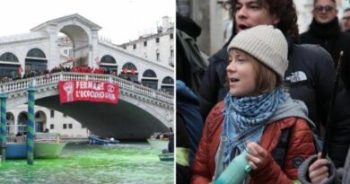 Greta é expulsa de Veneza após pintar canal de verde em protesto Greta é expulsa de Veneza após pintar canal de verde em protesto
